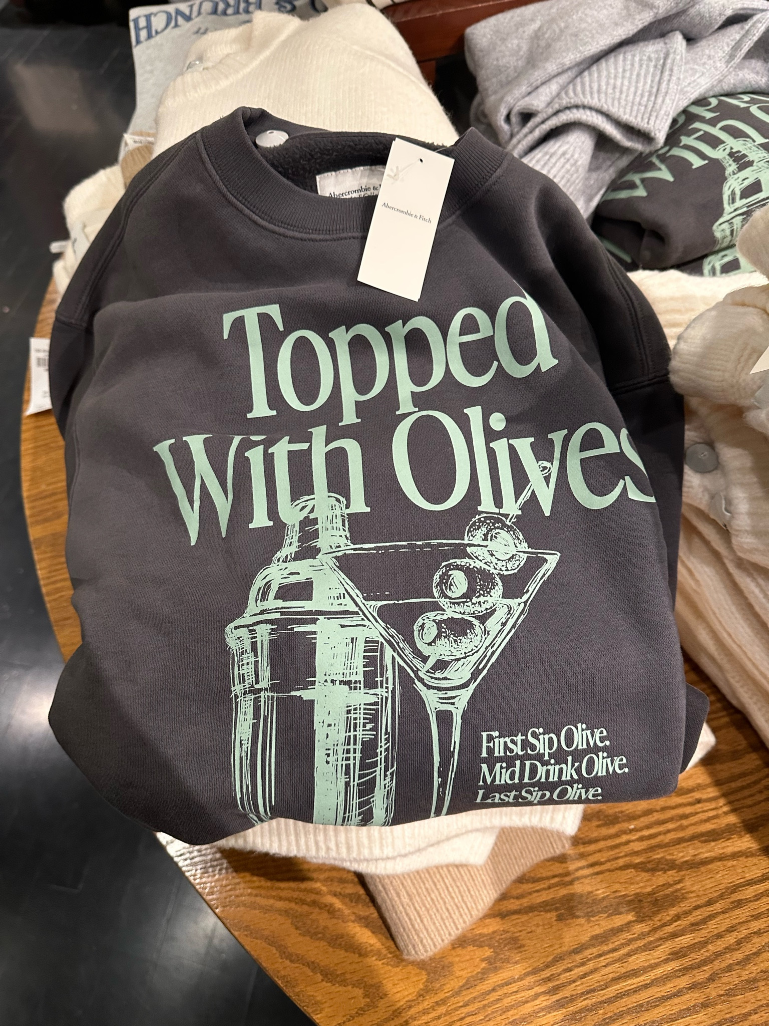 Dirty martini sweatshirt by Abercrombie! New arrival. Cocktails. Graphic sweatshirt. Oversized sweatshirt. Loungewear. Casual chic. Everyday outfit. Date night. Girls night. Espresso martini  

#LTKFindsUnder100 #LTKStyleTip #LTKParties