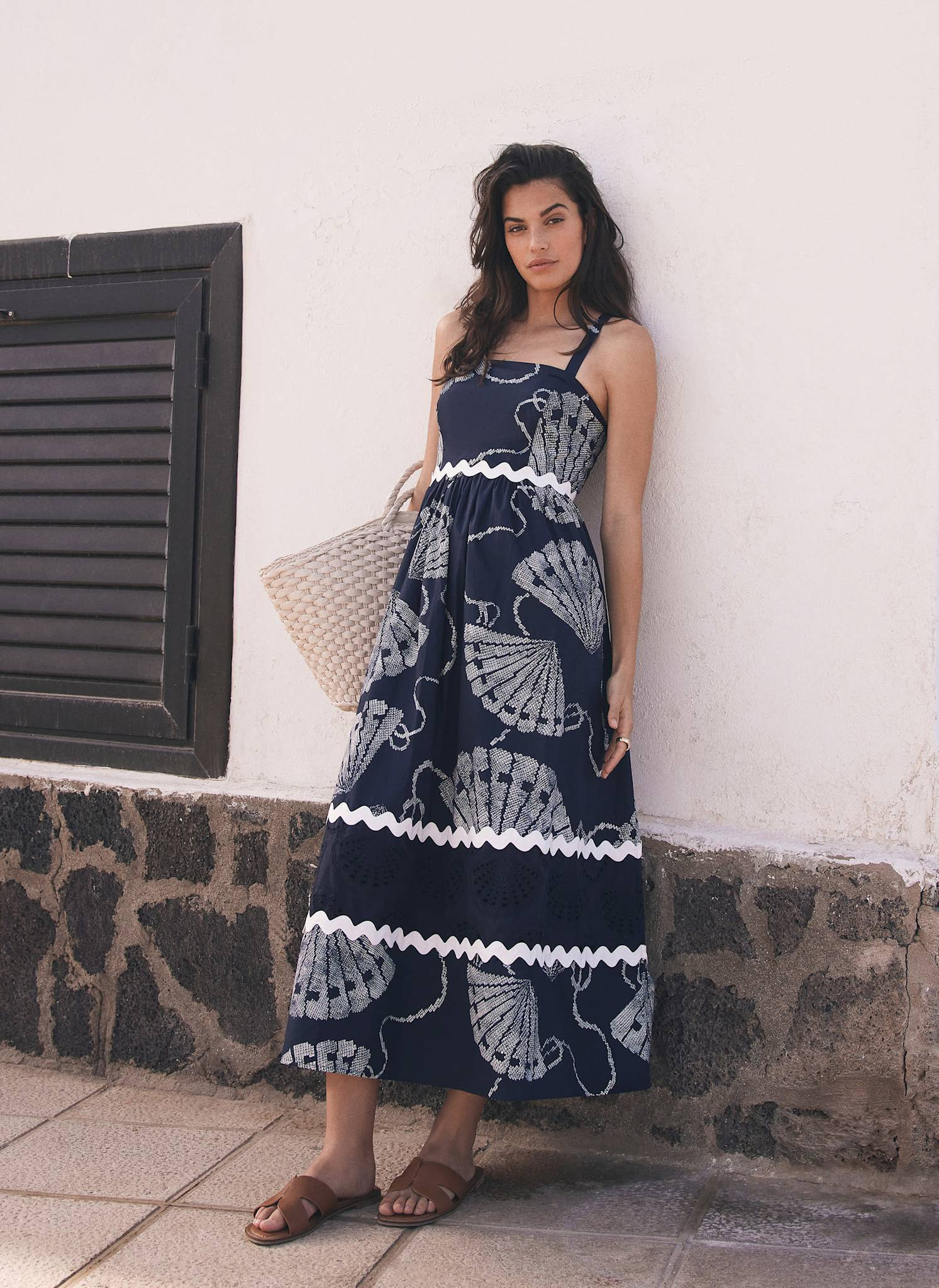 Navy Shell Print Maxi Dress | Mint Velvet