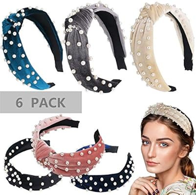 ForTomorrow 6 Pack Velvet Wide Pearl Headbands Twist Knot Turban Headband Vintage Retro Hairband ... | Amazon (US)