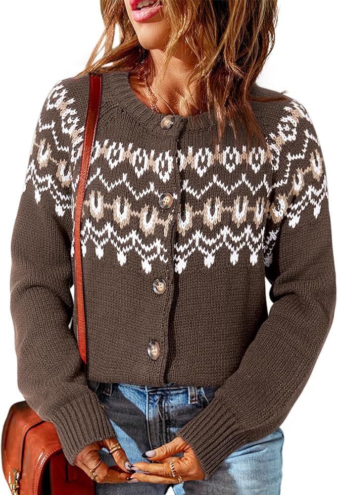 Dokotoo Womens Cardigans Casual Long Sleeve Chunky Knit Fall Winter Button Down Fair Isle Cardiga... | Amazon (US)