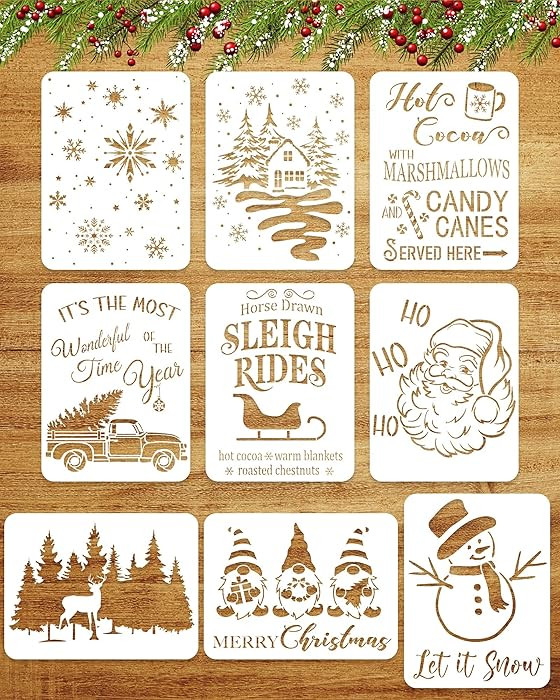 RINOLY 9 Pcs Reusable Christmas Stencils, 8 X 11 Inch Farmhouse Large Merry Christmas Stencils fo... | Amazon (US)