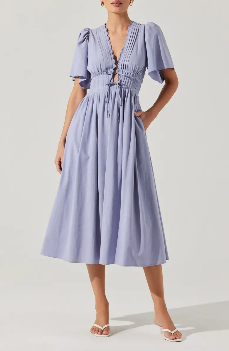ASTR the Label Hadleigh Scallop Detail Cotton Blend Midi Dress | Nordstrom | Nordstrom