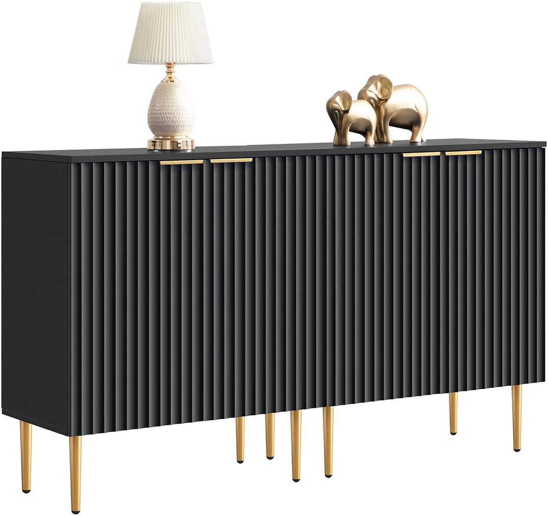 Sideboard Buffet Storage Cabinet Set of 2, Modern Credenza Buffet Table Accent Cabinet with Doors Adjustable Shelf, Console Coffee Bar Cabinets for Kitchen Entryway Living Dining Room, Black | Amazon (US)