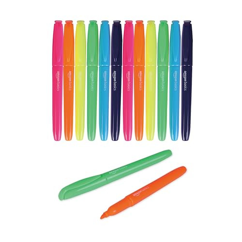 Amazon Basics Chisel Tip, Fluorescent Ink Highlighters, Assorted Colors - Pack of 12 | Amazon (US)