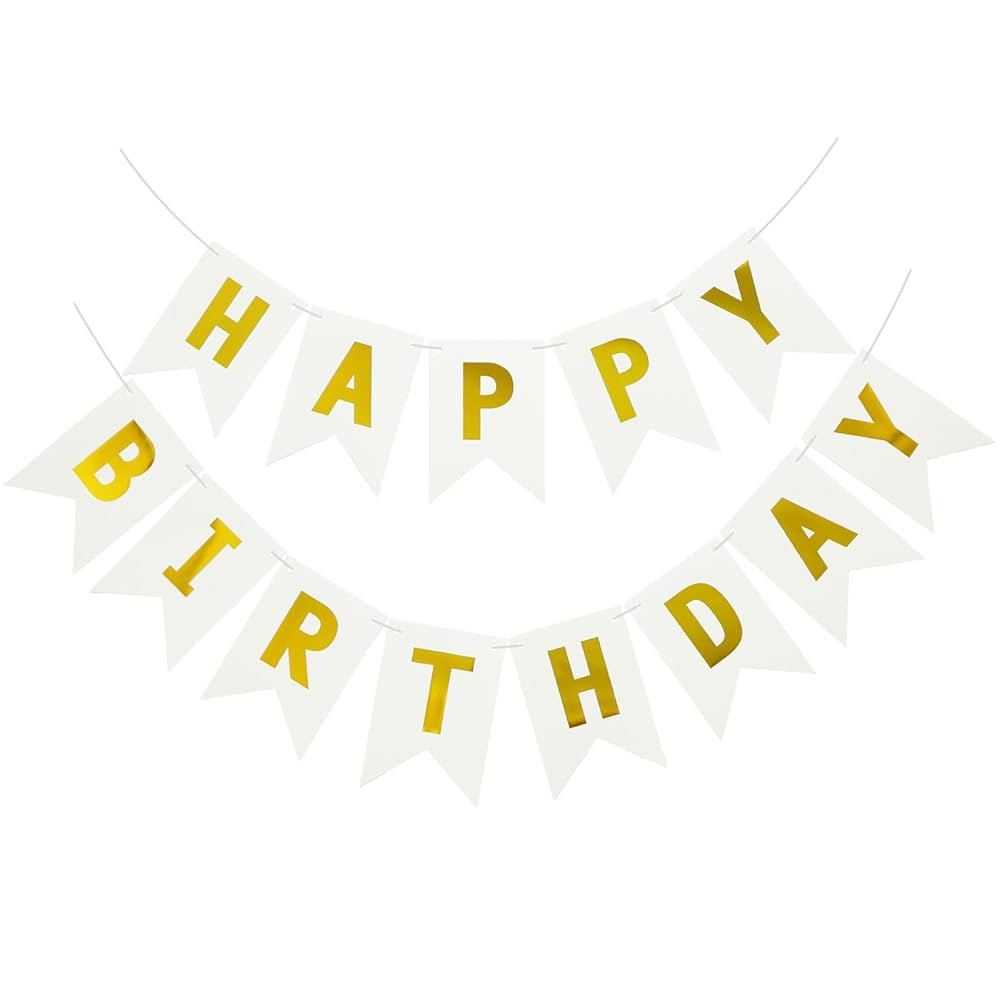 Happy Birthday Banner Shiny White Gold Letters Bunting Signs Party Decoration for Kids Adults | Amazon (US)