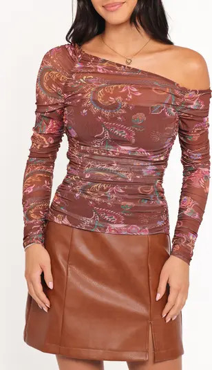 Elfrida Ruched One-Shoulder Mesh Top | Nordstrom