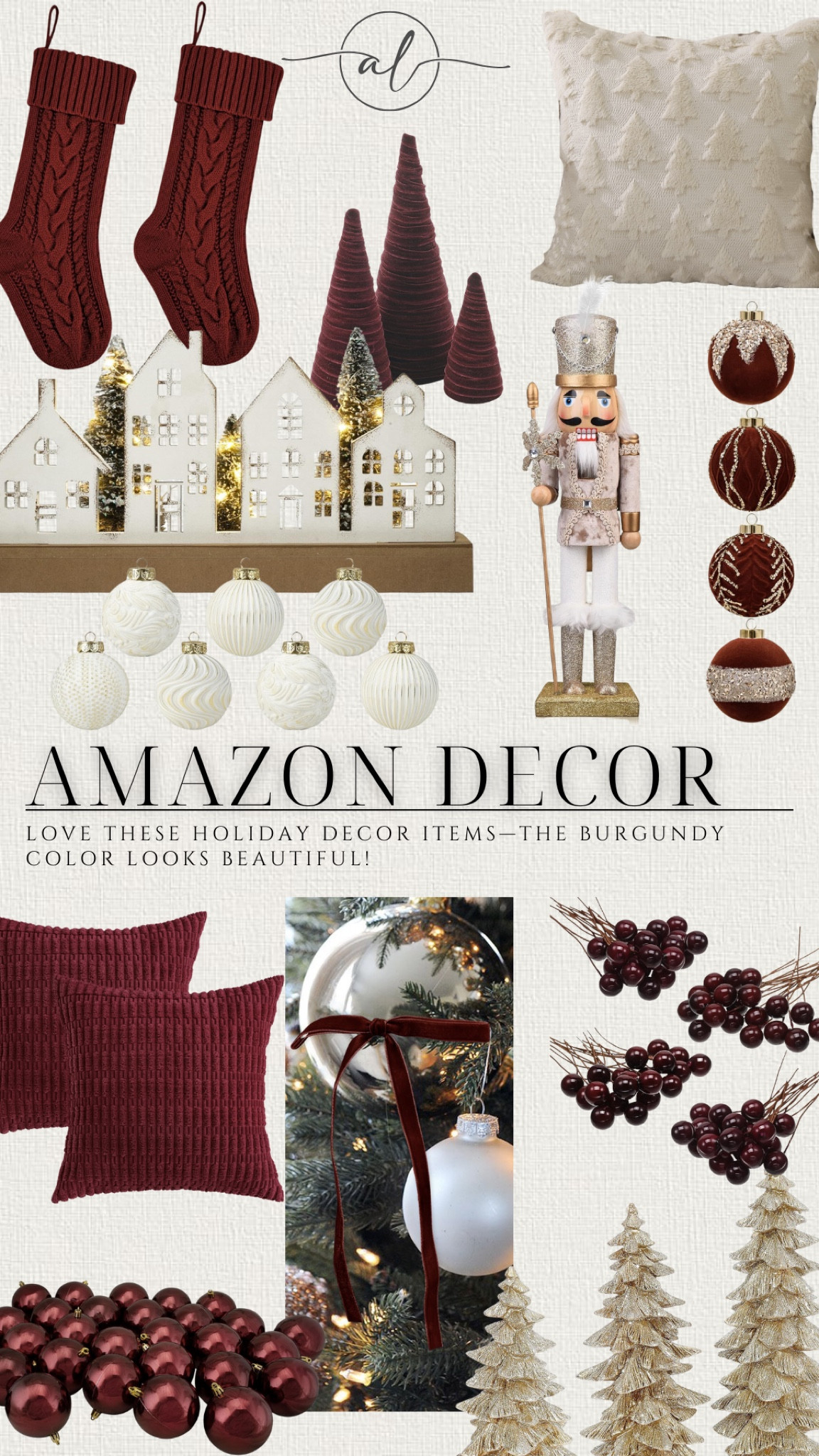 Amazon Christmas Decor Ideas - burgundy and neutrals. 

#LTKHoliday #LTKHome #LTKU