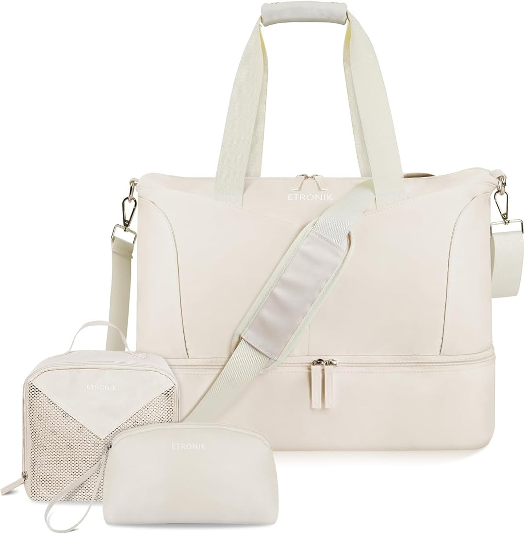 ETRONIK Weekender Bag for Women, Gym Bag 3 Pcs Set with USB Charging Port, Travel Duffle Bag with Sh | Amazon (US)