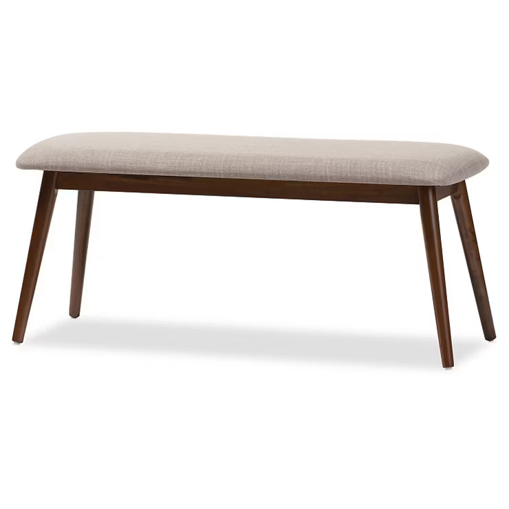 Flora Mid-Century Modern Light Gray Fabric & Oak Medium Brown Finishing Wood Dining Bench - Baxto... | Target