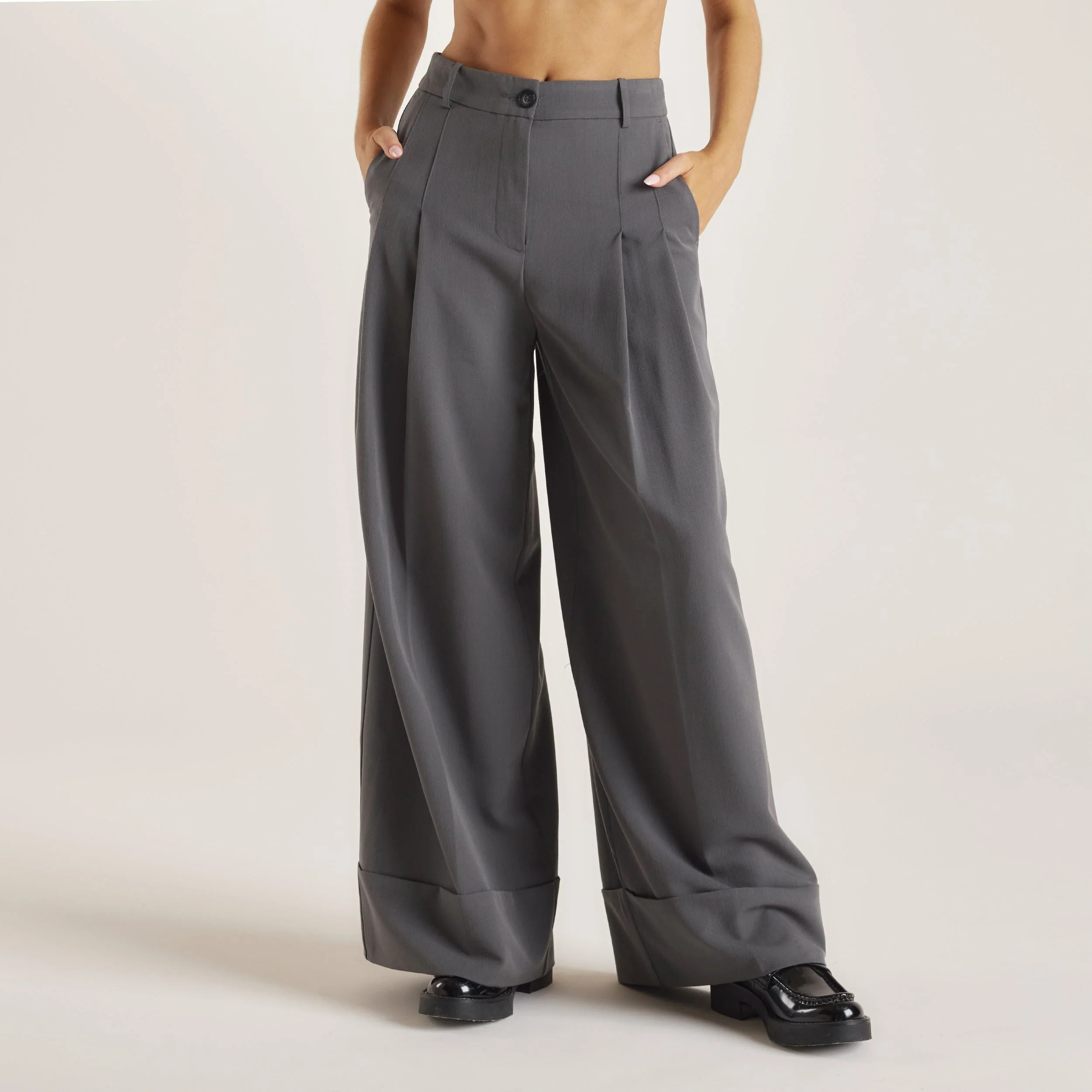 Tailored Turn-Up Trousers - Charcoal | Lounge UK