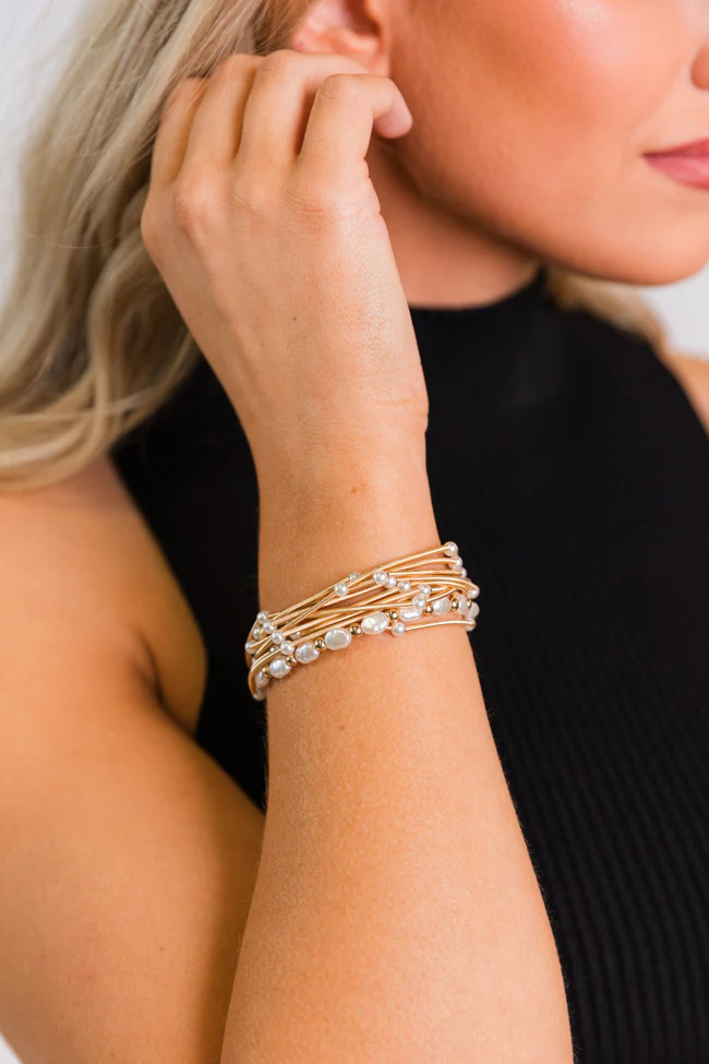 Pearl and Gold Bracelet Set SALE | Pink Lily