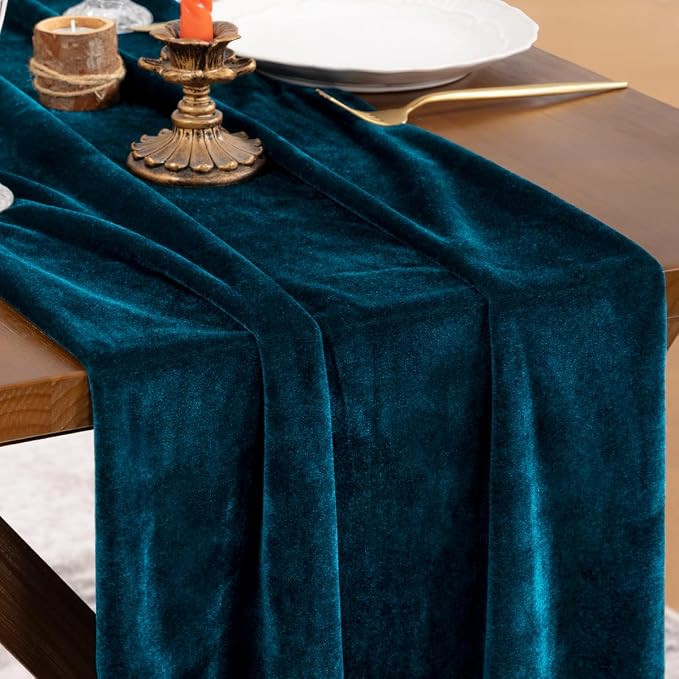 Socomi Peacock Velvet Table Runner Christmas Cloth Decor 20 x 120 Inches 10ft Fabric Luxurious Th... | Amazon (US)