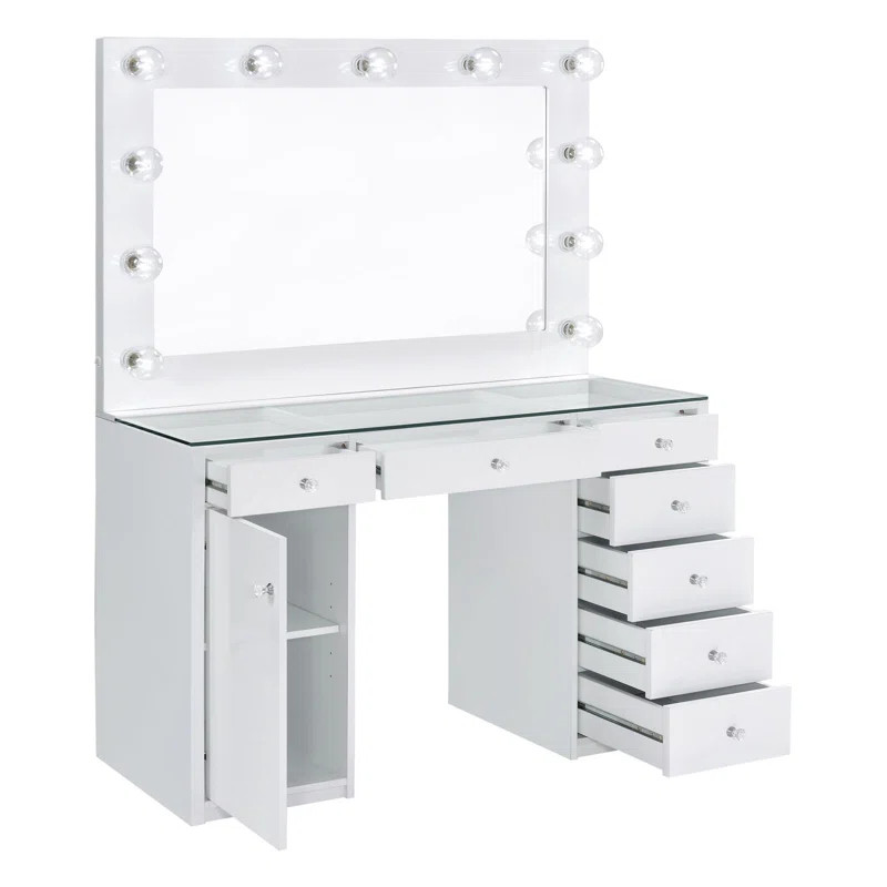 Amargosa 7-Drawer Makeup Vanity Table with LED Hollywood Mirror Lighting | Wayfair North America