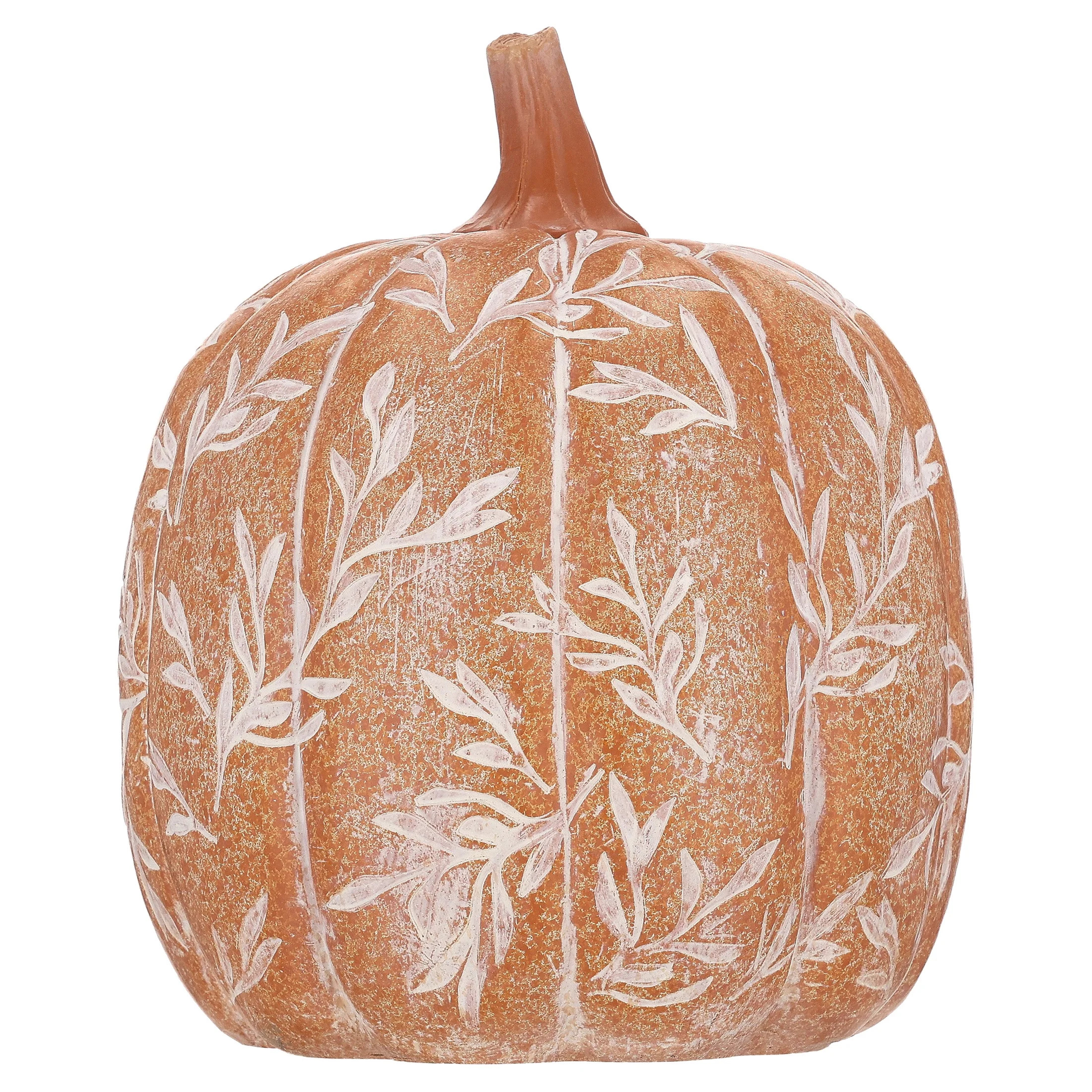 Large Etched Leaf Resin Pumpkin Decoration, Orange and White, 8", Fall by Way To Celebrate - Walmart.com | Walmart (US)