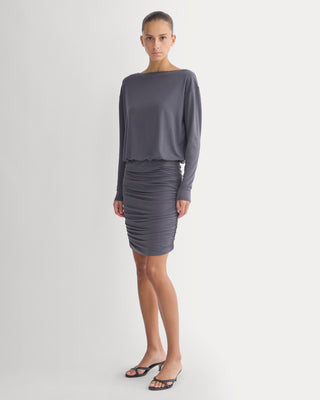Everlane Drapey Jersey Ruched Mini Dress In Graphite, Size XS, Cotton | Everlane
