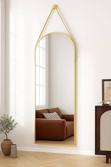 Full Length Mirror, Arched Wall Mounted Mirror, 47"x16" Door Mirrors with Hanging Leather Strap, ... | Amazon (US)