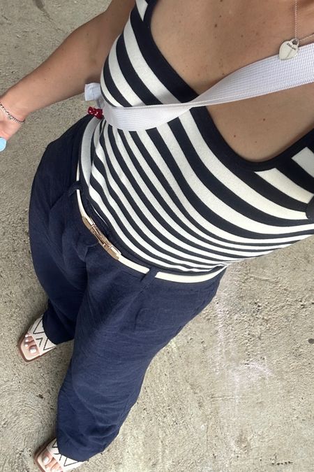 Linen blend navy pants pleated are true to size / wearing sz S

Slides true to size - use code JUSTGLOW for 10% off
So comfy!



#LTKFindsUnder100 #LTKOver40 #LTKFindsUnder50