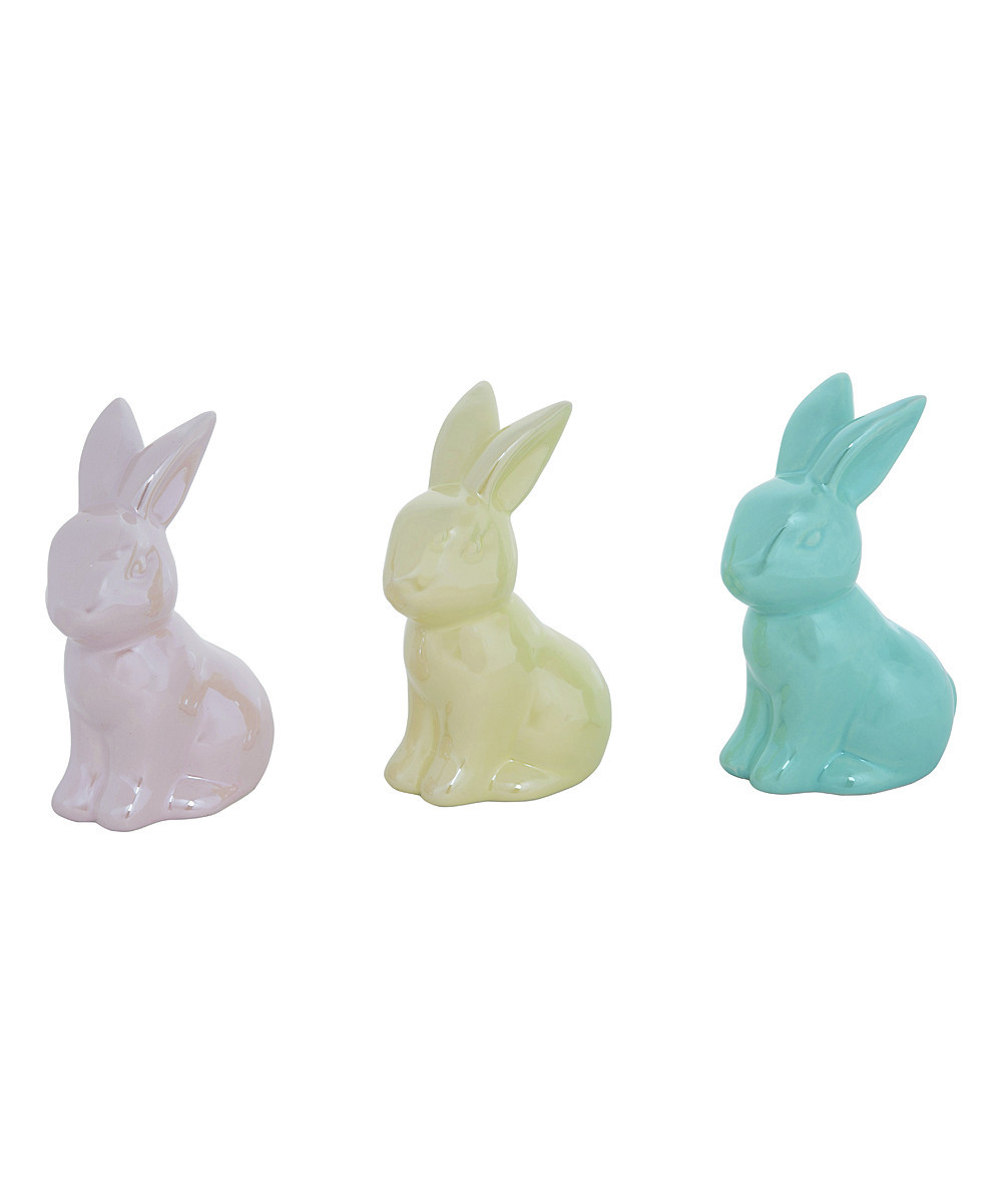 Transpac Collectibles and Figurines - Pink, Yellow & Teal Pearl Bunny Figurine - Set of Three | Zulily