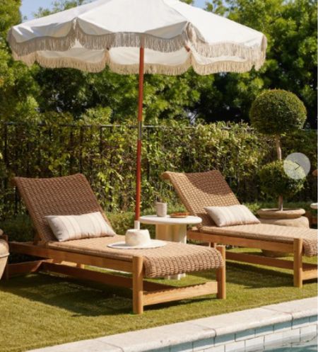 Showcasing a modern design steeped in texture, this outdoor chaise is the perfect place to enjoy a laid-back afternoon from poolside to terrace. Alone or styled as a pair, this chaise provides breezy comfort with a sturdy teak frame and adjustable all-weather wicker seat.

#LTKover40 #LTKhome #LTKSeasonal