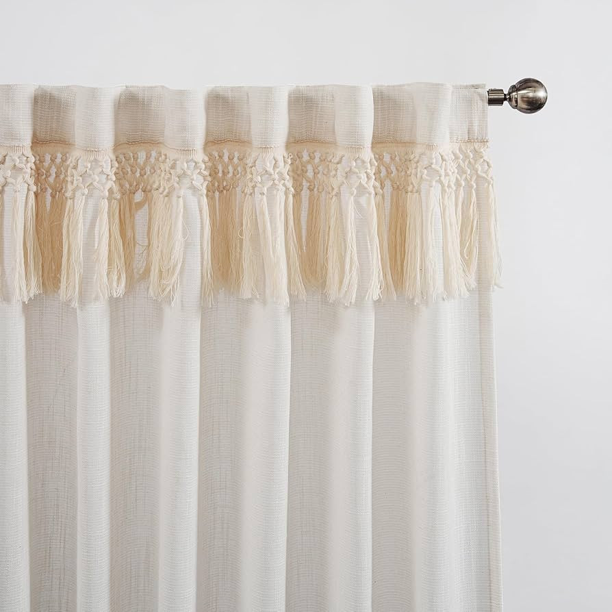Boho Curtains with Tassels, Curtains for Living Room 84 Inch Length, Linen Look Sheer Curtains Fr... | Amazon (US)