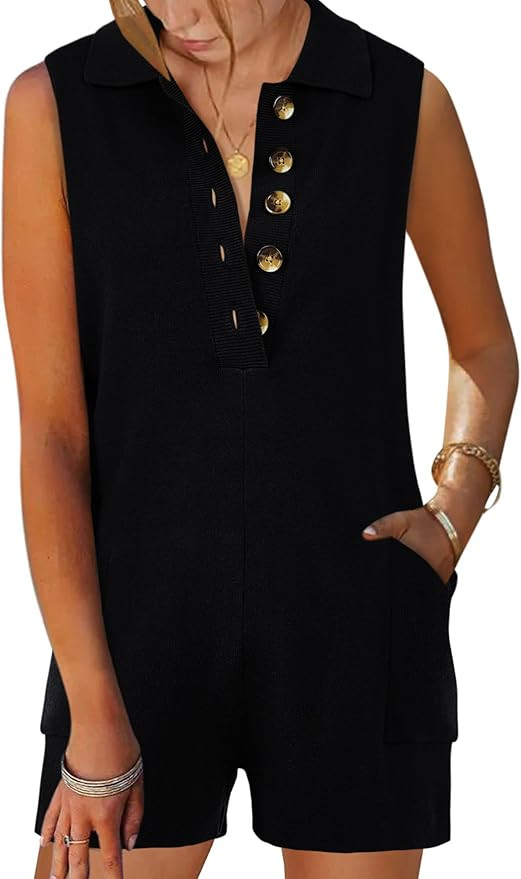 Tymidy Women's Jumpsuit Long Sleeve Knit Sweater Rompers Sexy Deep V Neck Button Down Onesie Loun... | Amazon (US)