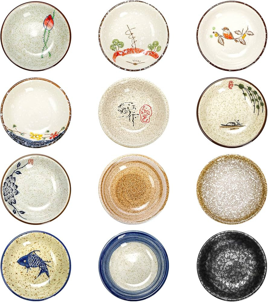 12 Pieces Japanese Sauce Dishes, 2 Oz Round Ceramic Side Dish Set, Small Seasoning Soy Dipping Bo... | Amazon (US)