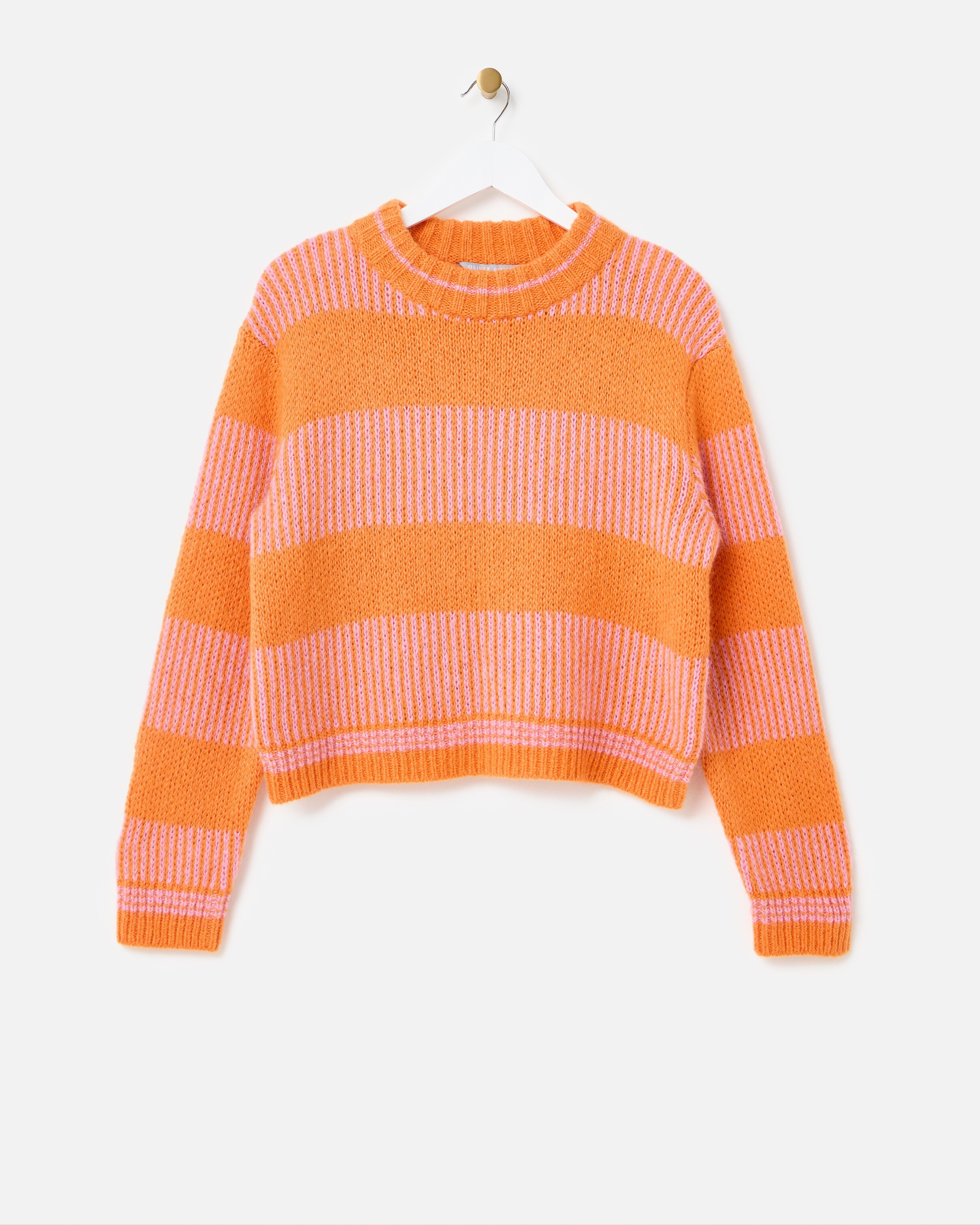 Orange & Pink Striped Crew Neck Knitted Jumper | Oliver Bonas | Oliver Bonas (Global)