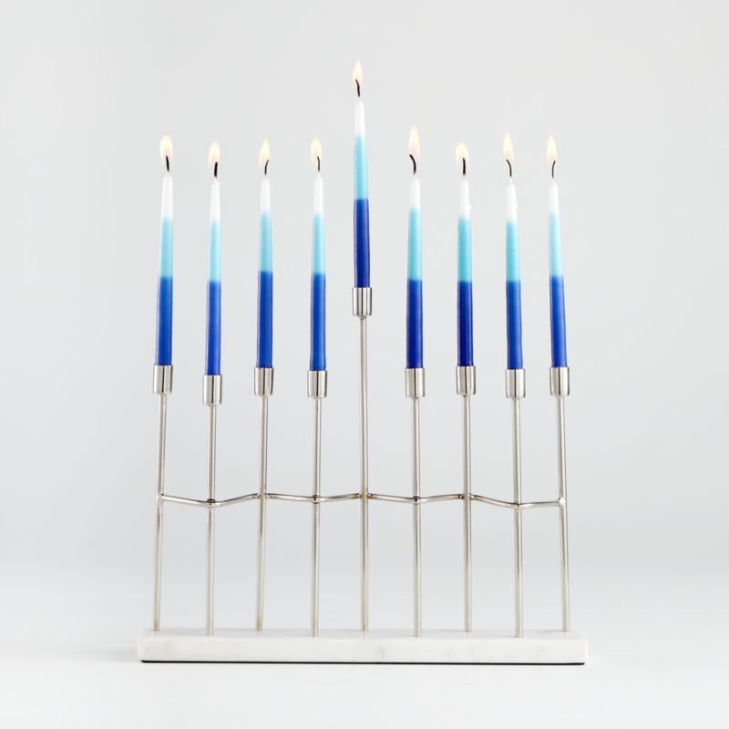 Orli Silver Menorah with Marble Base | Crate and Barrel | Crate & Barrel