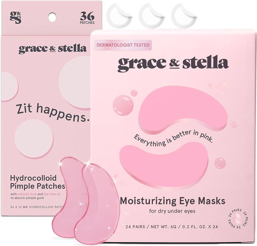 grace & stella Eye Mask Pink 24 Pairs + Round Pimple Patch 36-Pack Bundle | Amazon (US)