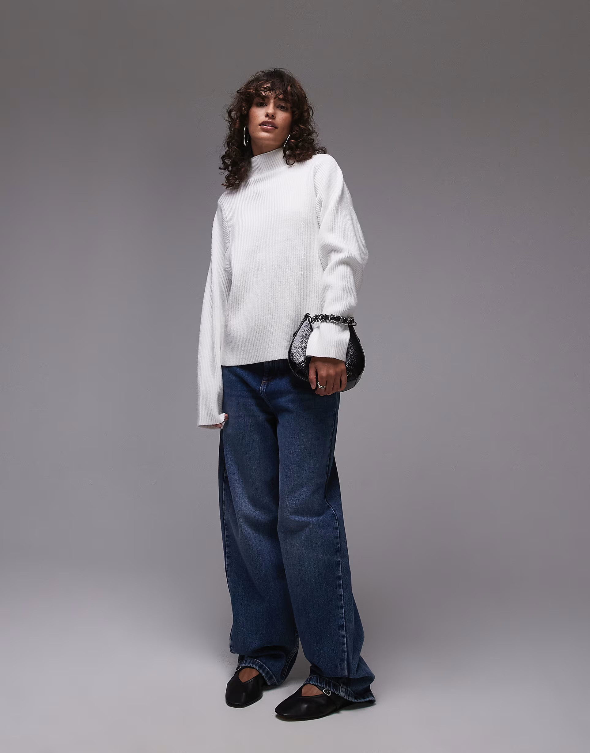 Topshop knitted clean rib funnel jumper in cream | ASOS (Global)