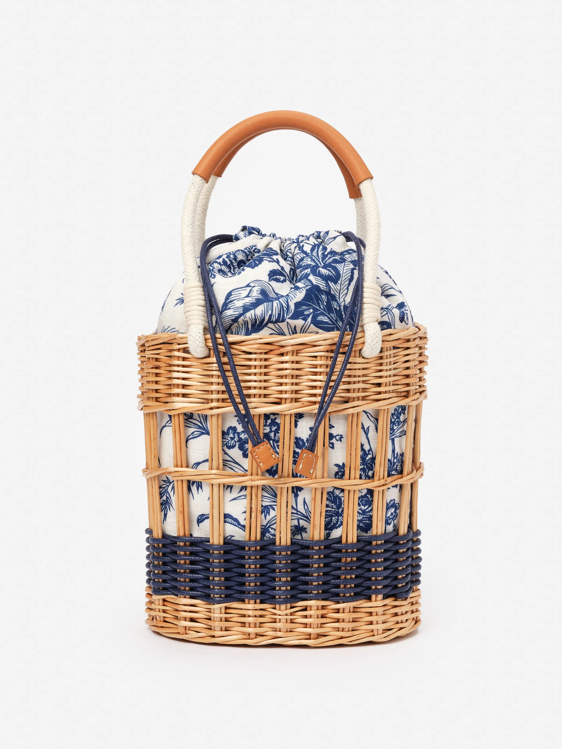 Natural/Navy Giardino Toile Caryl Wicker Handbag | Women's Handbags | J.McLaughlin | J.McLaughlin