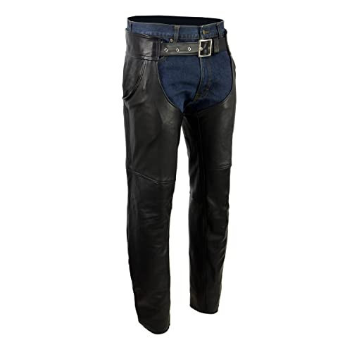 Milwaukee Leather USA MADE MLM5570 Men's Black Enfold Classic Premium Leather Motorcycle Chaps with Jean Pockets - Medium | Amazon (US)