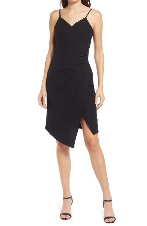 Chelsea28 Side Ruched Faux Wrap Dress in Black at Nordstrom, Size X-Large | Nordstrom