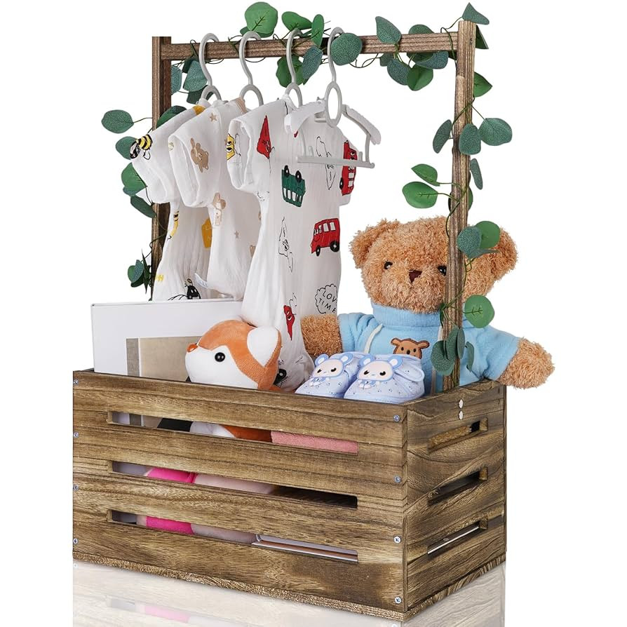 Wooden Baby Shower Crate Closet Baby Basket with Handle, Storage Basket, Welcome Box, Newborn Boy... | Amazon (US)
