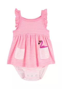 Carter's® Baby Girls Flutter Sleeve Stripe Flamingo Sunsuit | Belk