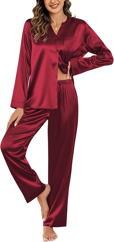 Ekouaer Silk Pajamas For Women 2 Piece Set Satin Pjs Long Sleeve Button Up Sleepwear Comfy Lounge... | Amazon (US)