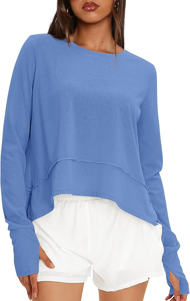 Darong Cotton Long Sleeve Workout Shirts for Women Loose Fit Athletic Yoga T-Shirts Casual Slouch... | Amazon (US)