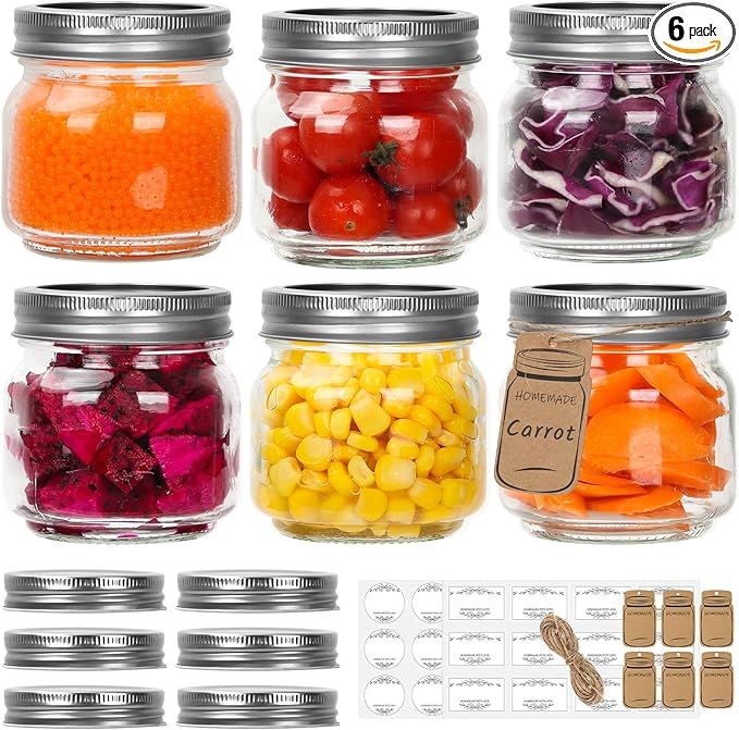 Small Mason Jars 8oz/240ml with Regular Lids, 6 Pack Glass Canning Jars With Labels, Mini Glass J... | Amazon (US)
