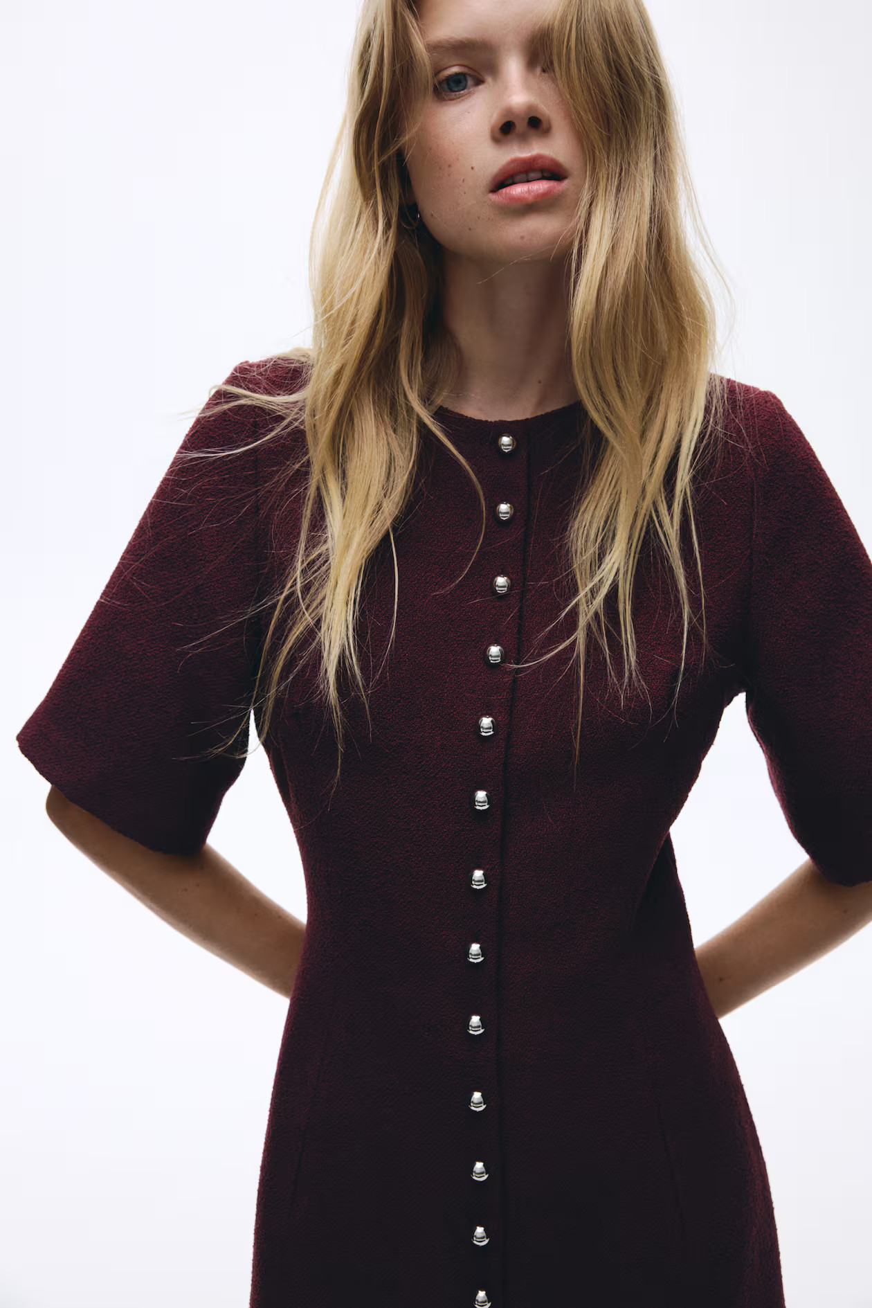 Bouclé Dress - Burgundy - Ladies | H&M US | H&M (US + CA)