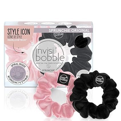 invisibobble Sprunchie Spiral Hair Ring - True Black and Prima Ballerina- 2 Pack- Scrunchie Styli... | Amazon (US)