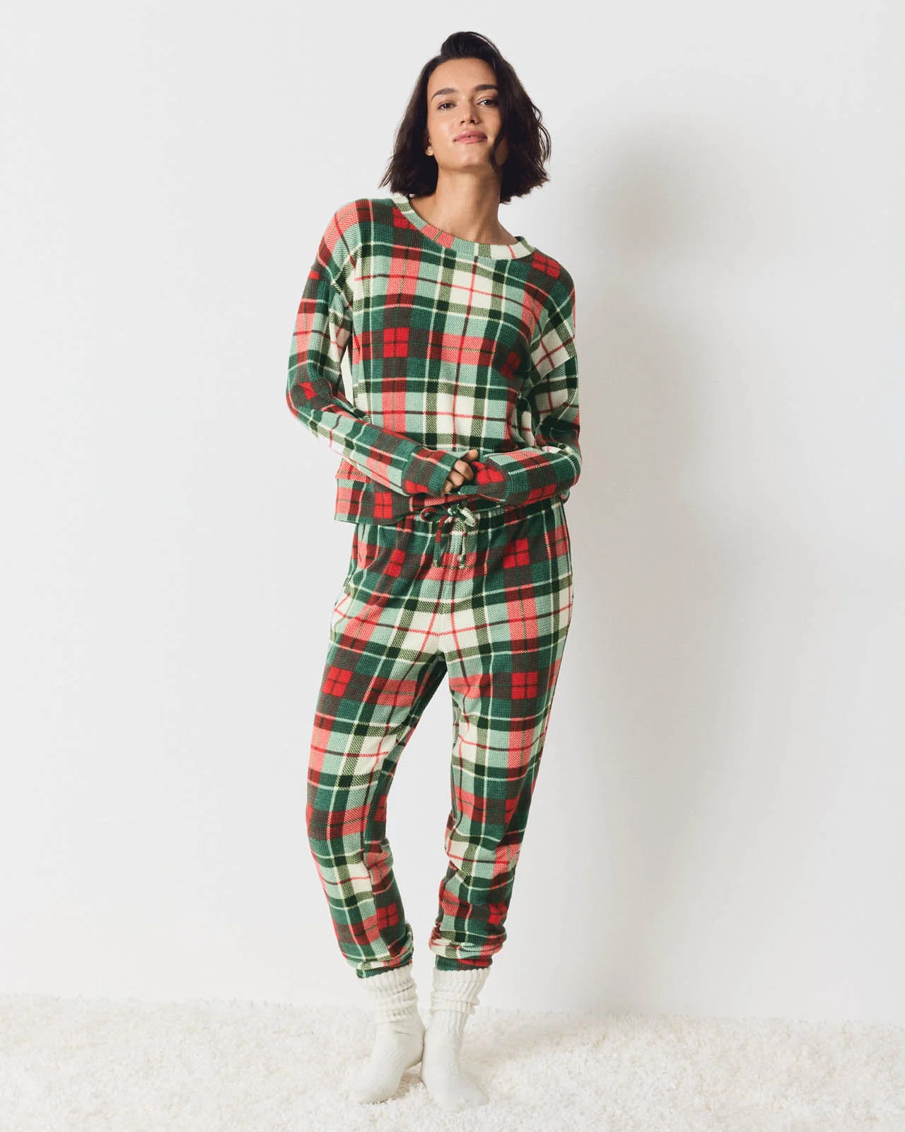 Splendid - Holiday Plaid Marna Waffle Thermal PJ Set - Holiday Plaid | Splendid