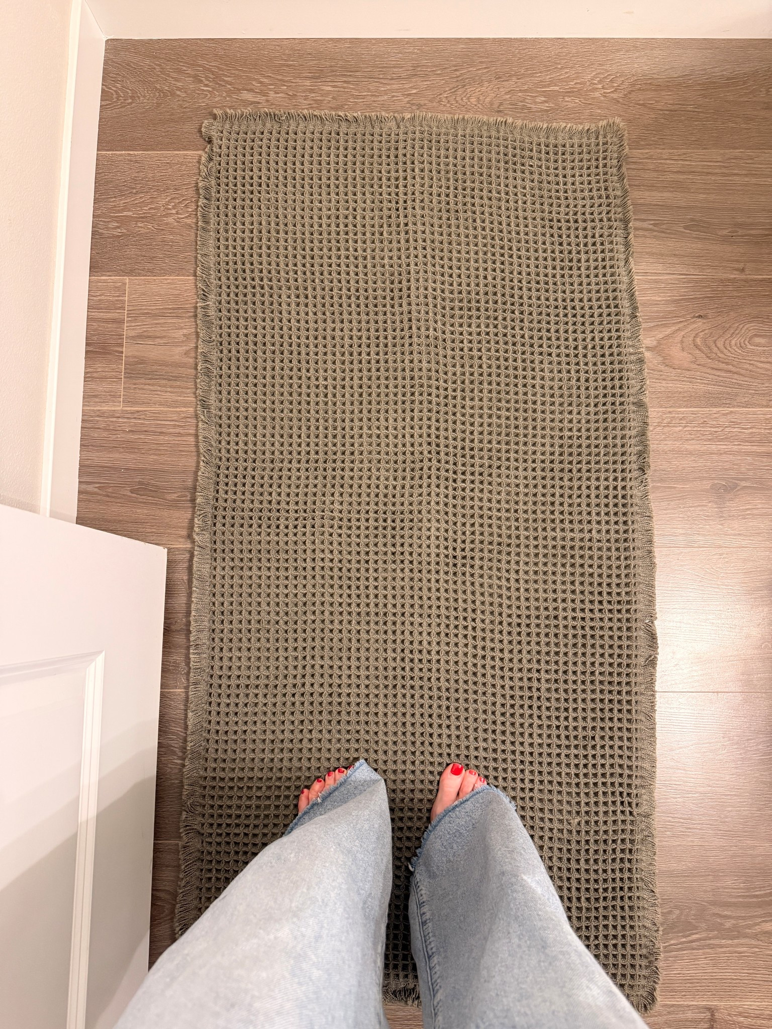 The best and most affordable waffle rugs! I have these all over my house because they work so well. And, no need for rug tape either because they stay in place on their own.. this green color is perfection!!  Bathroom. Hallway. Runner. Non slip and washable! 

#LTKHome