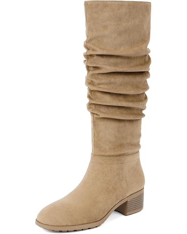 Chunky Heel Rounded Toe Anti-Slip Side Zipper Knee High Boots | Amazon (US)