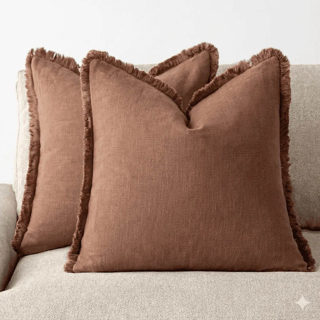 Set of 2 Decorative Cotton Fringe Throw Pillow Covers, Linen Texture 18x18 Inch - Rustic | Walmart (US)