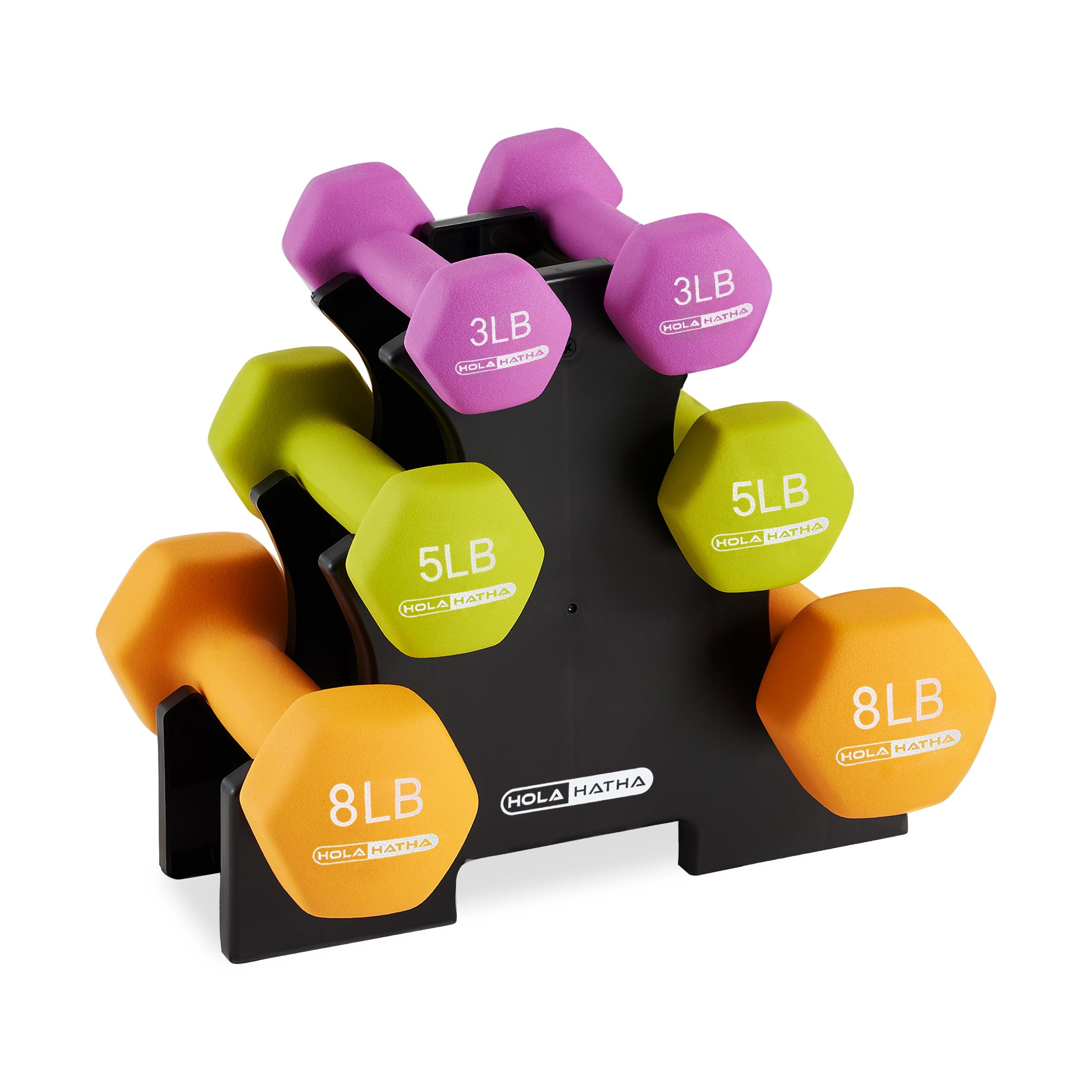 HolaHatha Neoprene Dumbbell Free Hand Weight Set with Rack, Ideal for Home Exercises to Gain Tone... | Amazon (US)