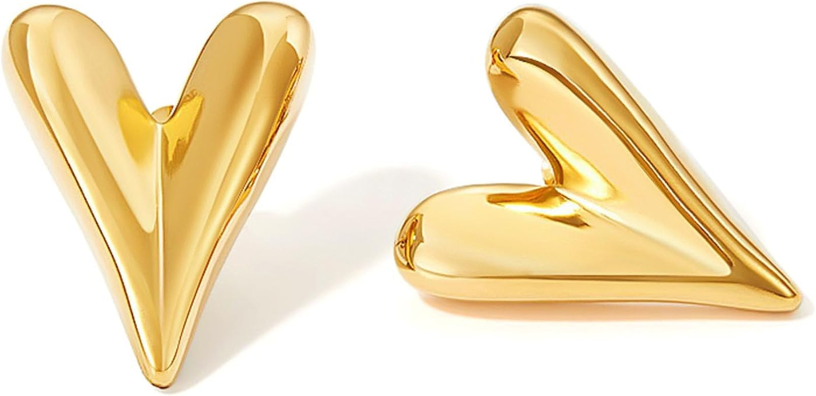 Gold Heart Studs Earrings for Women 18K Gold Plated Valentine's Day Heart Earrings Puffy Heart Ea... | Amazon (US)