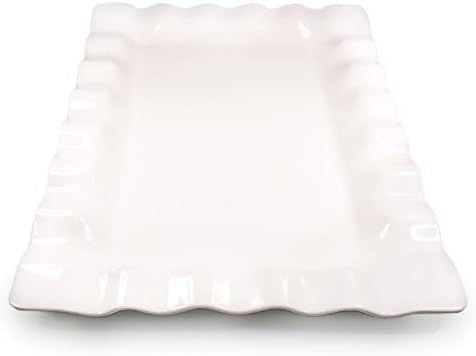 White Melamine Scalloped Serving Platter - Beautiful but Safe Turkey Platter Serving Tray - White... | Amazon (US)