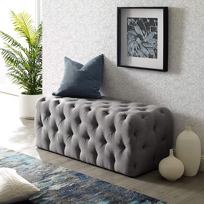 Inspired Home Grey Linen Bench - Design: Hayden | Allover Tufted | Modern & Contemporary Design | Amazon (US)