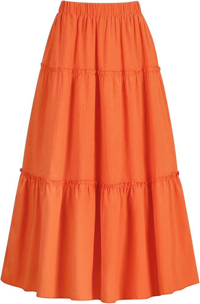 Maxi Skirts for Women Trendy High Waist Flowy Skirt Boho A-Line Layered Tiered Long Skirt Beach V... | Amazon (US)