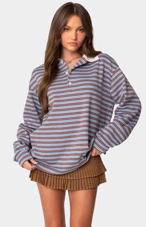 Edikted Stripey Oversized Collared Shirt | PacSun